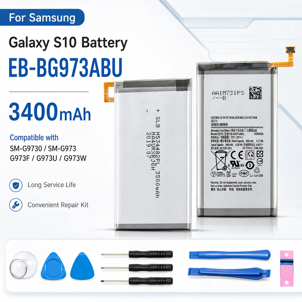 Brand New EB-BG973ABU Internal Battery Complete Free Disassembly Tool Kit Compatible Samsung S10 All Global Versions