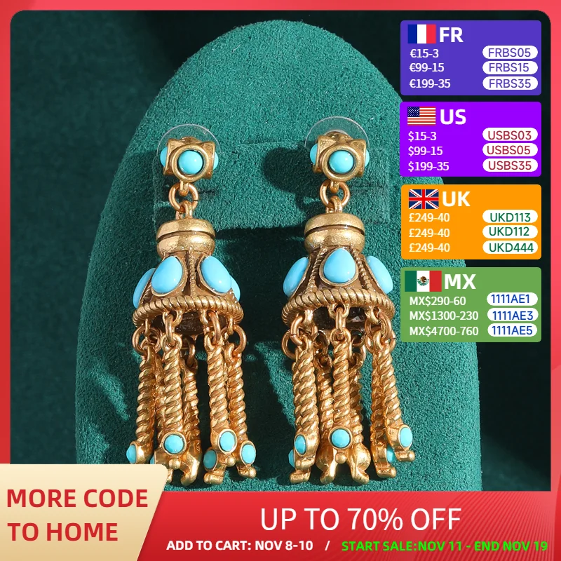 

Luxury Gothic Natural Stone Drop Dangle Earrings Woman Wind Chimes Gold Color Tassels Long Charm Vintage Jewelry 2025 Trending
