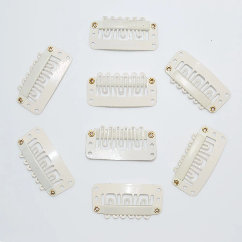 10Pcs 32Mm Hair Clips U-Shape Metal Clips For Hair Extensions 9-Teeth Wig Clip For Women Wig Accessories Black Brown Beige