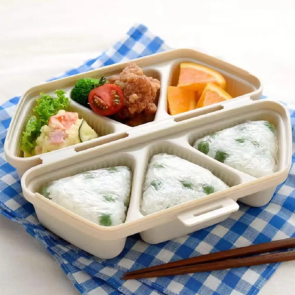 2-in-1 Onigiri Maker and Bento Box Triangular Rice Ball Mold with Lid PP Material -10°C to 120°C for Outdoor Picnic Office Lunch