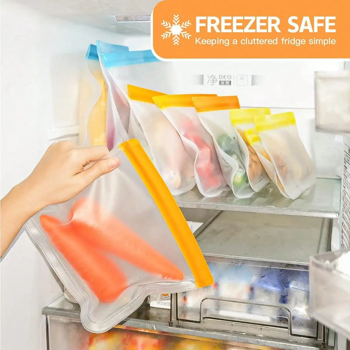 10pcs(3 Large +4 Medium +3 Small) Leak-Proof Reusable Silicone Food Storage ,Gallon Freezer&Sandwich&Snack Bag