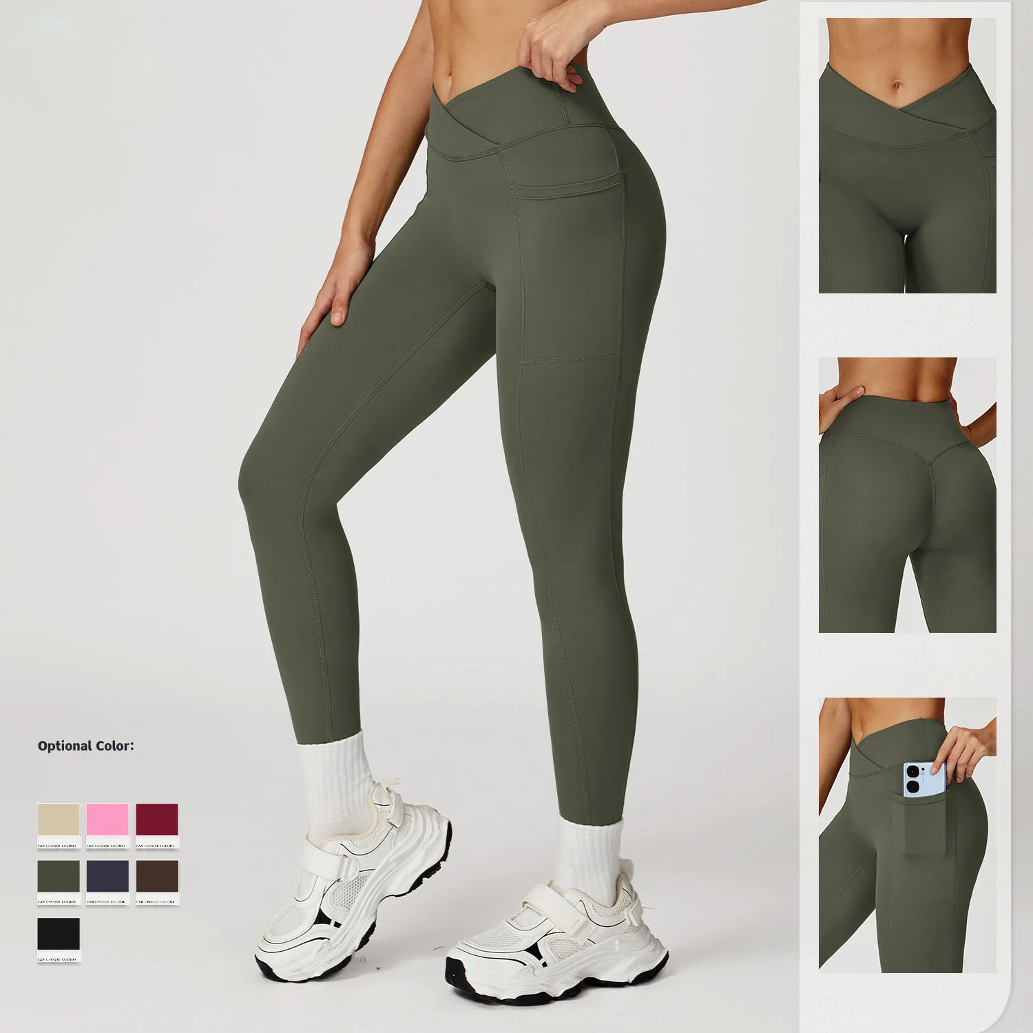 

Women's High-Waist Seamless Yoga Pants Cross Waistband Design Breathable Quick-Dry Workout Leggings For Running Gym Wear XL