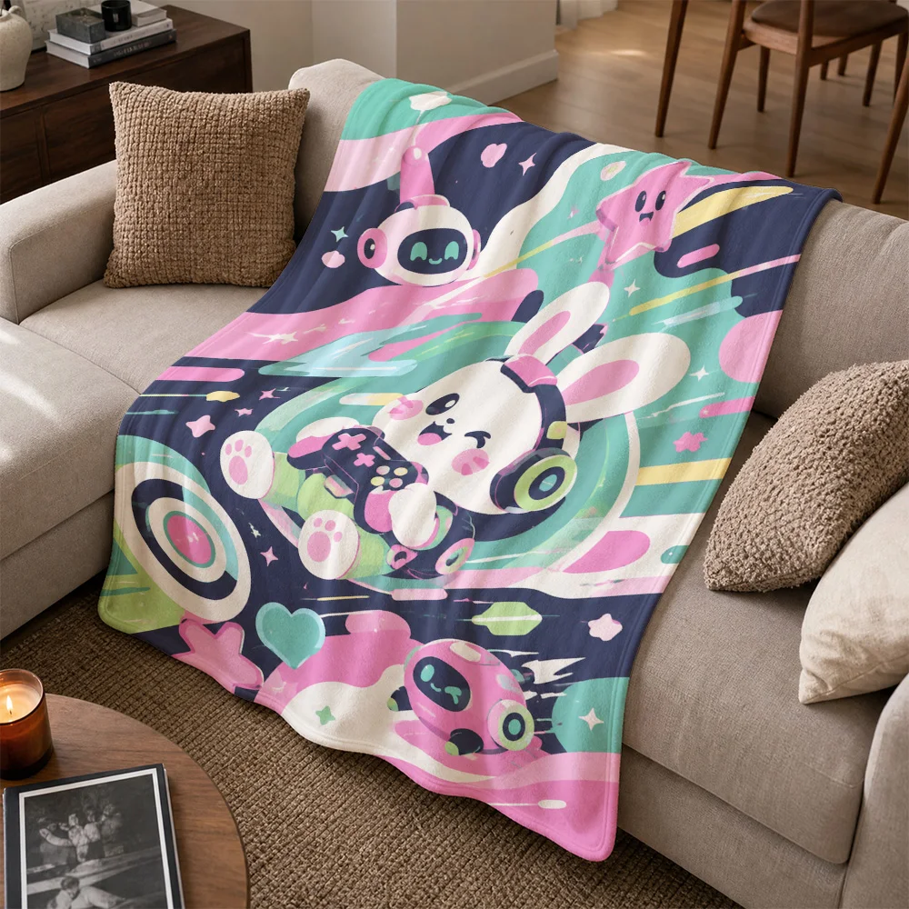 Ultra Kawaii Unicorn Throw Blanket for Sofa Couch Decor Bright Pop Art Aesthetic Rainbow Dreamy Pastel Gift Plush Blanket Cover