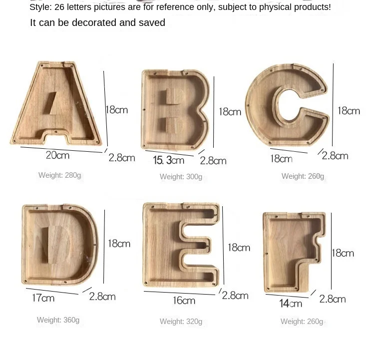 Sechsundzwanzig englisches Alphabet, Spardose, Münzen, Geld, Sparschwein, Holzbuchstaben, Spardose, Desktop-Ornament, Heimdekoration, Kunsthandwerk für Kinder – Detail 8