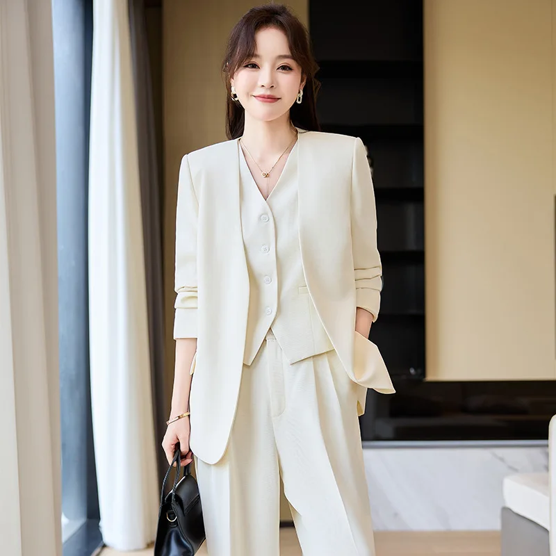 

High Quality Blazer Suit for Women 2024 Spring Office Outfits Blazer Jacket Three Piece Pant Sets