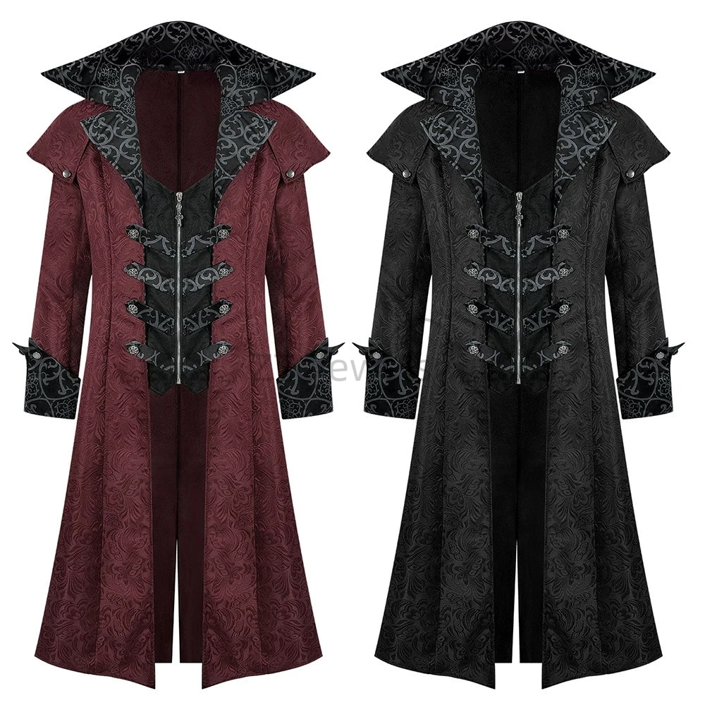Giacca cosplay medievale di Halloween Abbigliamento retrò da uomo gotico Cappotto lungo scuro da uomo adulto Cappotto lungo a vapore