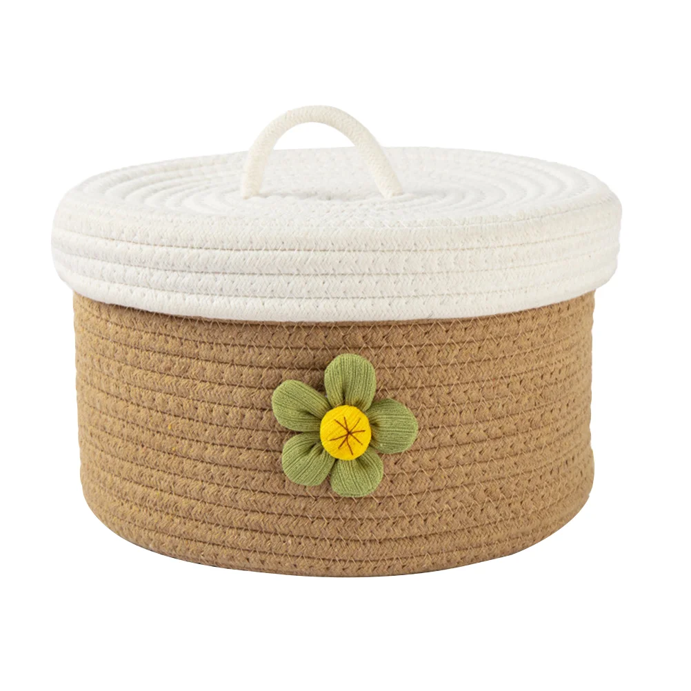 

Lidded Storage Basket Deep Coffee Medium Size Cotton Rope Woven Container Home Office Desktop ganizer Toy Closet Snack Holder