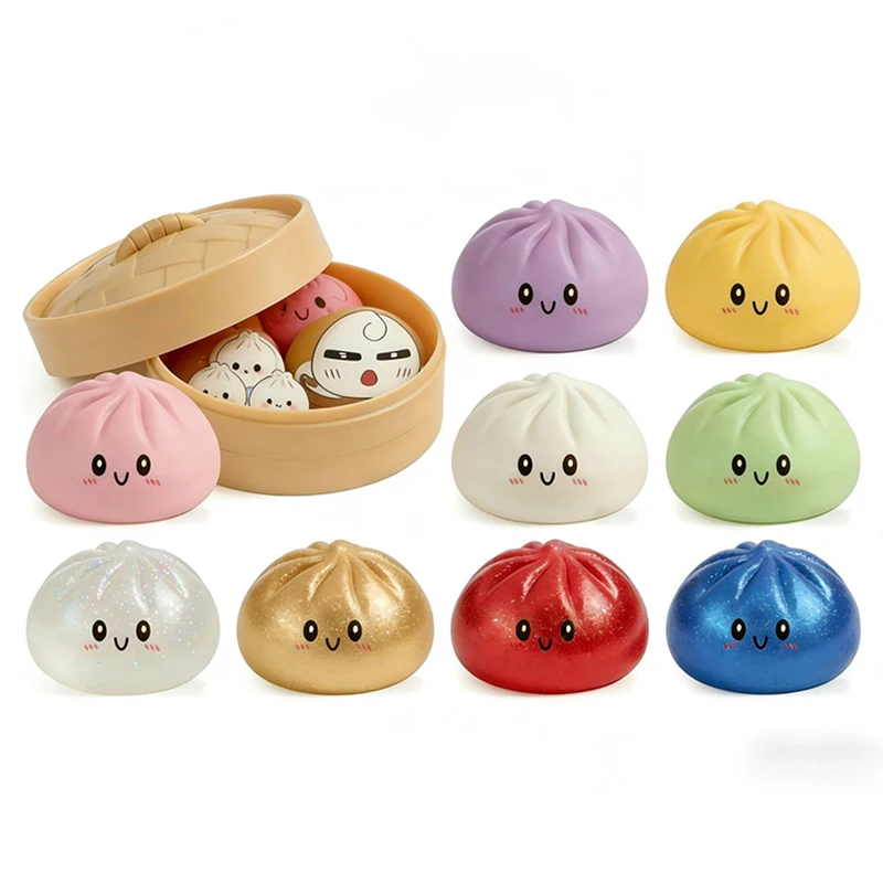 Glitzer-Dumpling Squishy mit Box – Sensorisches Quetschspielzeug zur Stresslinderung