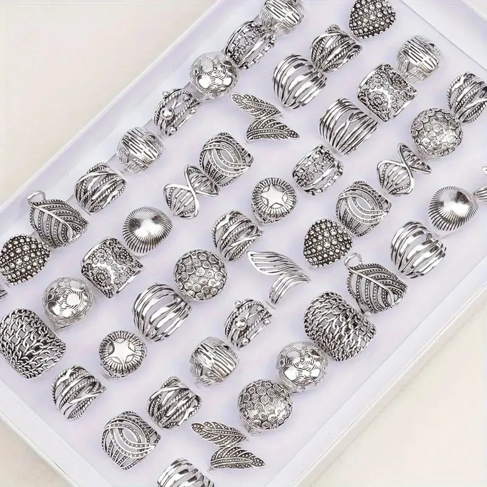 10/20 قطعة/الوحدة الموضة الكلاسيكية خمر سحر متعدد الألوان هندسية منحوتة زهرة خواتم للنساء الرجال مزيج نمط مجوهرات هدايا الحفلات #3