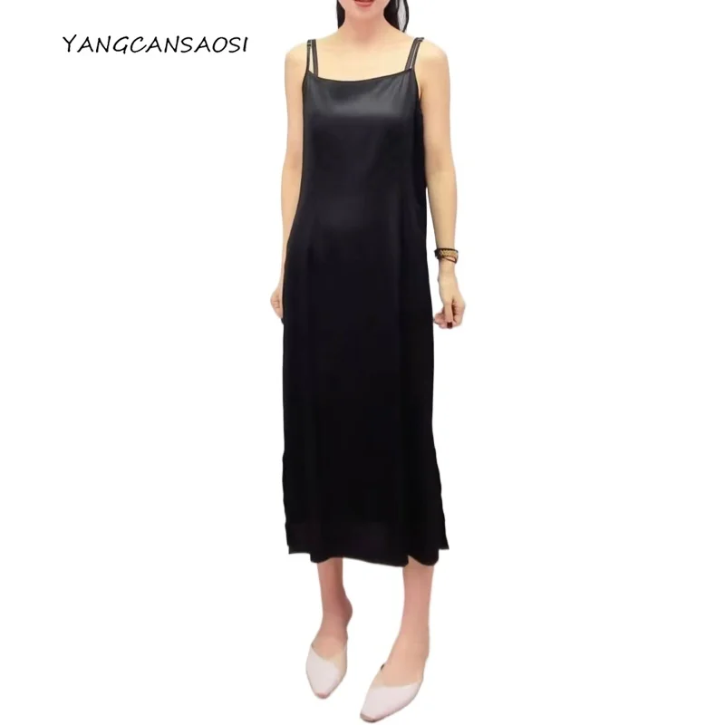 

Women's Summer New Fashionable and Elegant Solid Color Heavyweight Solid Color Sleeveless Chiffon Suspender Dress