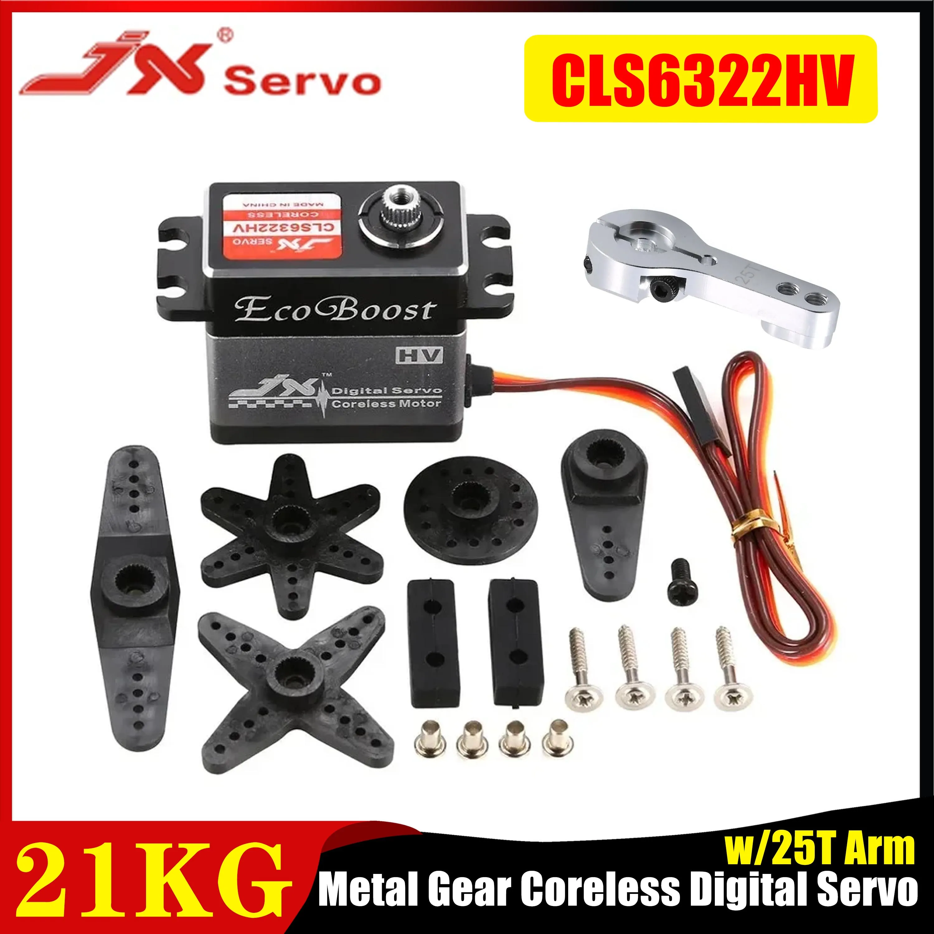 JX CLS6322HV 21KG Coreless Servo digitale 180 gradi 6.0-7.4V Motoriduttore in metallo con braccio 25T per parti del modello di aereo robot per auto RC