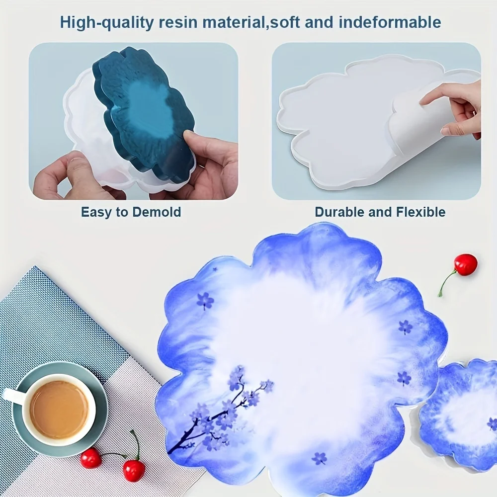 قالب صينية زهور كبير مقاس 13 بوصة + 4 قطع 4 قطع قالب سيليكون بفتحة كريستال على شكل زهرة، مجموعة كوستر، ديكور منزلي #5