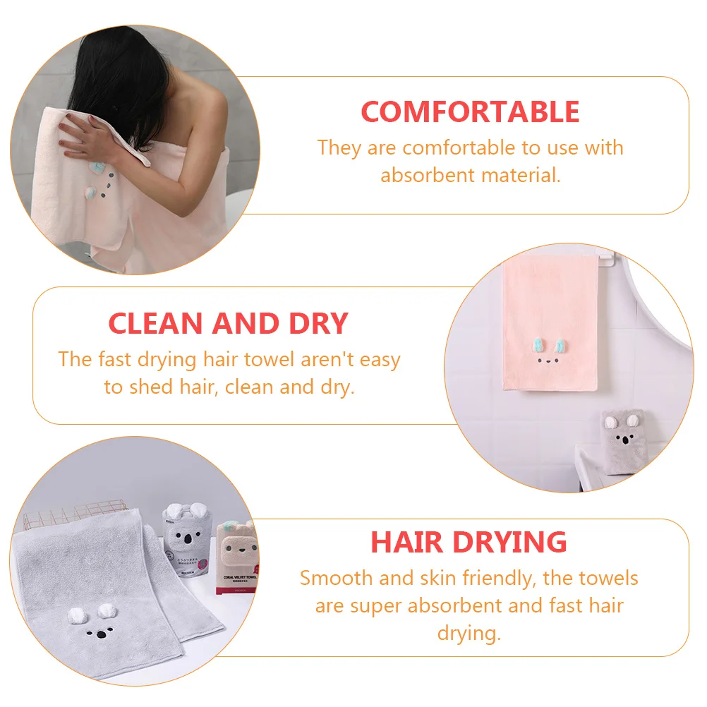 

2 Pcs Bear Bunny Towel Hair Drying Quick Bath Towels Hand for Bathroom Turban Rabbit Miss