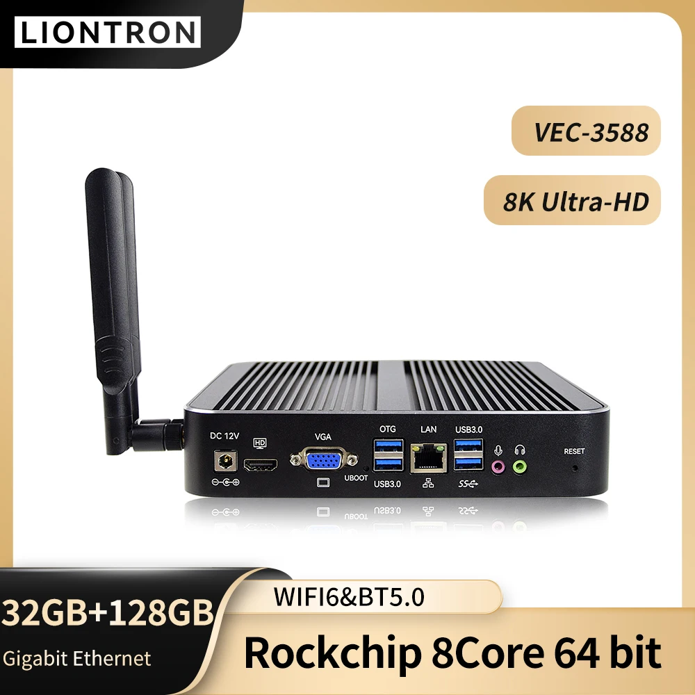 Liontron-Rockchip RK3588 Mini PC Octa-Core, 32GB, LPDDR4, Android 12, Gaming Desktop Computer, Dual LAN, 8K, HDMI, VGA, servidor de firewall