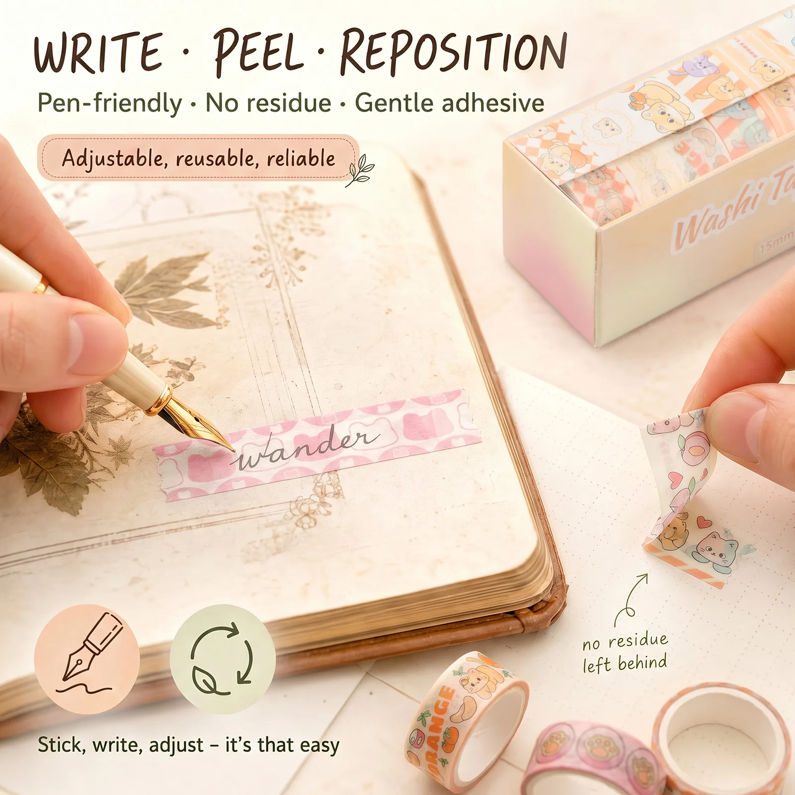 12 Rolls Cute Washi Tape Set Decorative Cat Themed Tape Roll Multipurpose Washi Tape for DIY Journaling Scrapbooking Planner