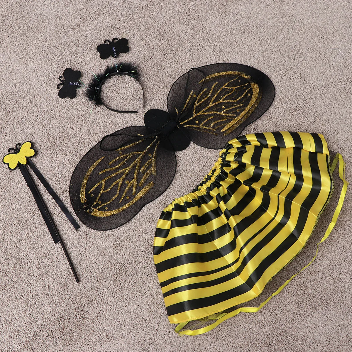 ชุดแฟนซีนางฟ้าผึ้ง 4 ชิ้น ประกอบด้วยกระโปรงบัลเลต์ ที่คาดผม ไม้กายสิทธิ์ ชุดเจ้าหญิง สำหรับเด็กผู้หญิง งานปาร์ตี้ คอสเพลย์ งานแฟนซี ของขวัญ