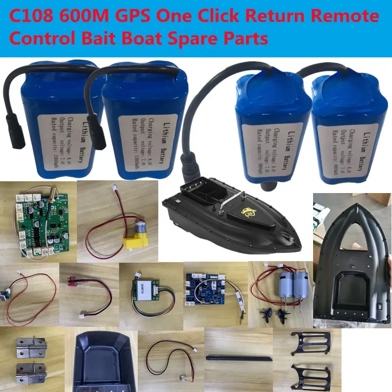 C108 600M GPS One Click Return Remote Control Bait Boat Spare Parts 7.4V 13600MAH Battery/3-In-1 Line//Motor/GPS RC/USB/Cover