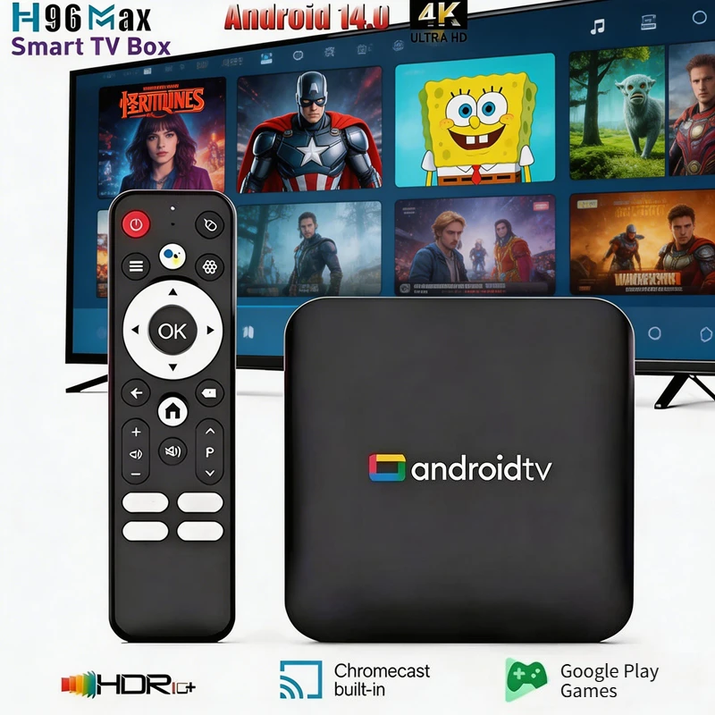 H96 Max Android 14 TV Box Quad Core Amlogic S905L3 4K UHD WiFi2.4G/5G y BT5.0 Servicio de Streaming Control por Voz Set Top Box IPTV