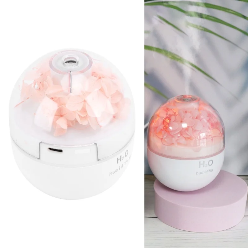 Mini Preserved Flower USB Humidifier 120ml Water Tank Essential Oil Diffuser 2 Mist Modes Night Light Quiet Auto Shut Off