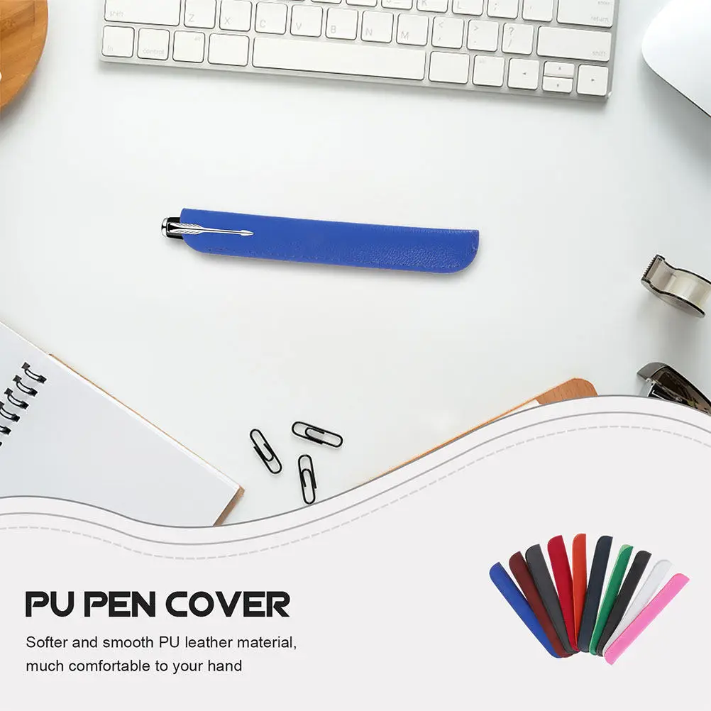 8Pcs High Quality PU Pen Bag Single Pencil Pocket Protective Convenient Pouch Soft Pen Guard Anti Slip Floor Protection
