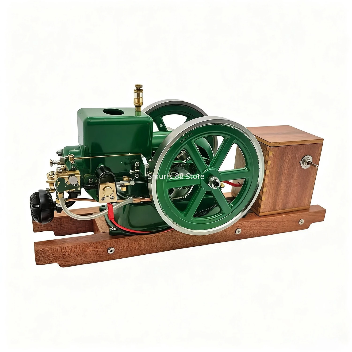 MUSA Horizontal Engine Model Retro Metal Four Stroke Water Cooled Internal Combustion Engine Model with Wooden Base Toys