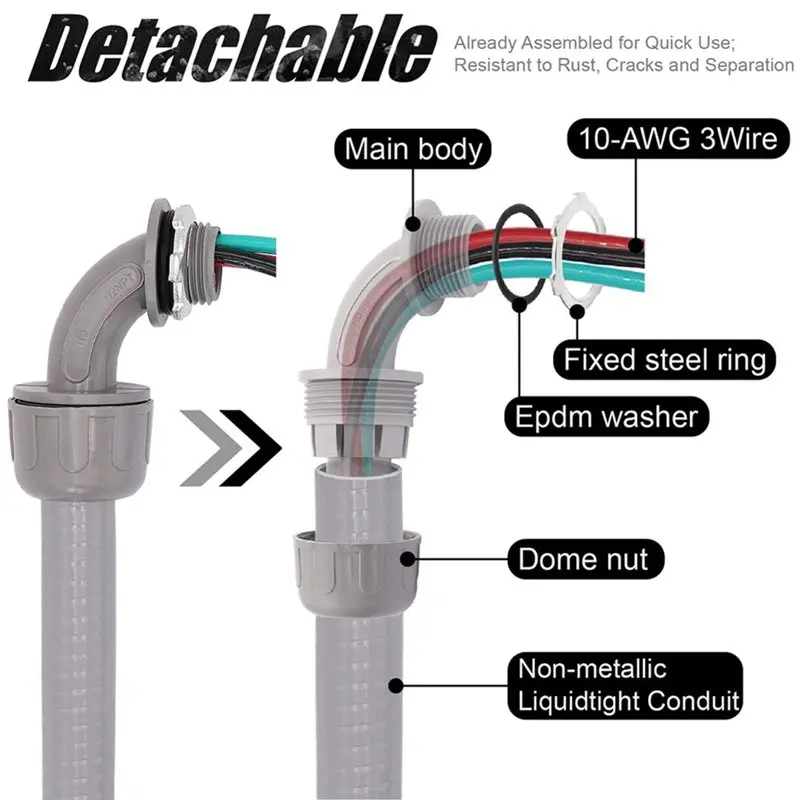 Whip Kit 4FT 1/2-Inch Electrical AC Non-Metallic Liquid Tight Flexible Conduit, 6FT Of Connecting Wires-AA26