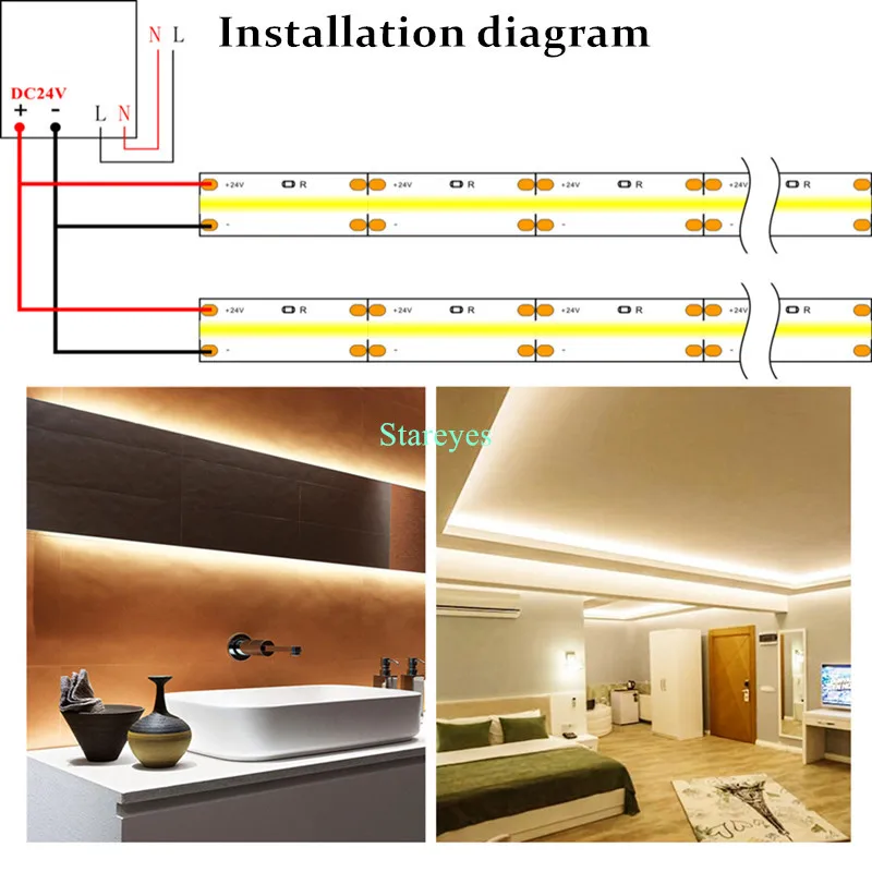 FCOB LED Strip Light 320 480 LED/m DC12V DC24V COB flessibile ad alta densità Led Light Ra80 Ra90 LED Tape Rope Linear dimmerabile