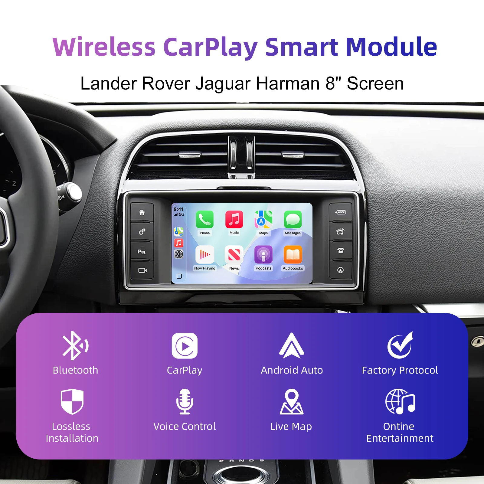 Ezonetronics Wireless CarPlay Android Auto Retrofit Kit for Land Rover Jaguar Range Rover Evoque Discovery XE XFL F-Type