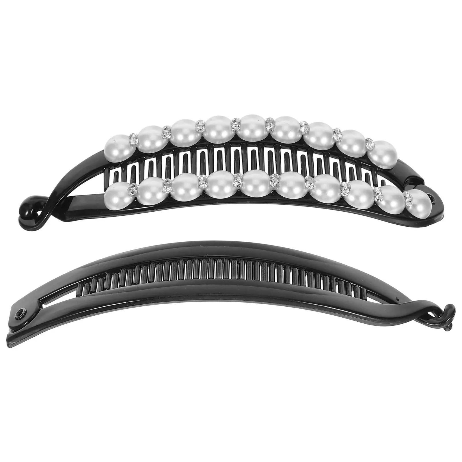 

2 шт. Элегантные заколки-бананы с жемчугом, прочные аксессуары для укладки волос для женщин, для свадеб и вечеринок, винтажный стиль