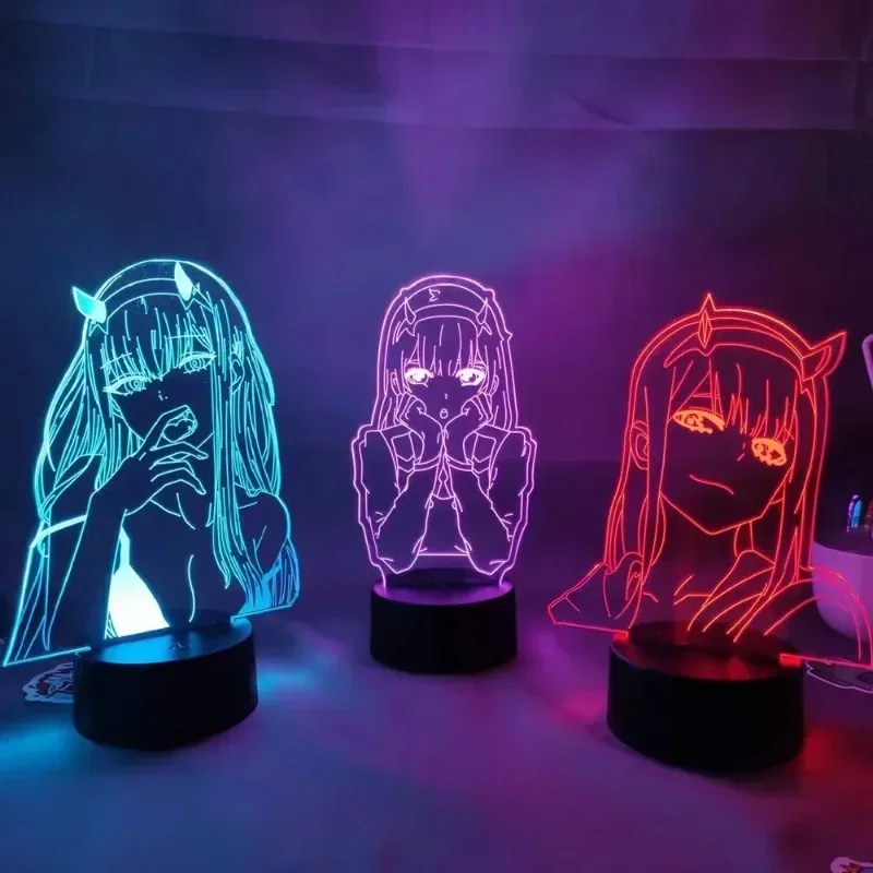 Zero Two Anime Night Light Action Figure 3D LED Color Changing Toys Darling in The Franxx Model Acrylic Desk Lamp Christmas Gift