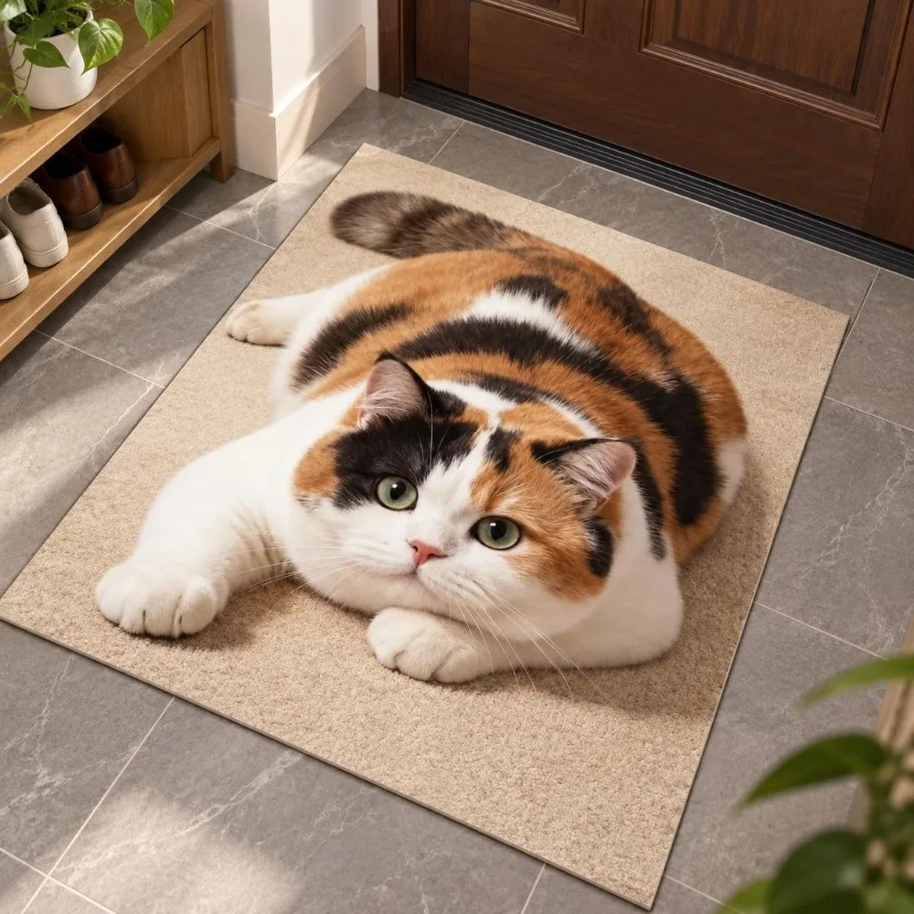 Diatomaceous Earth 3D Cat Floor Mat 40×60CM 50×80CM 60×90CM Realistic Bathroom Carpet Washable Water-absorbing Bedroom Door Rug