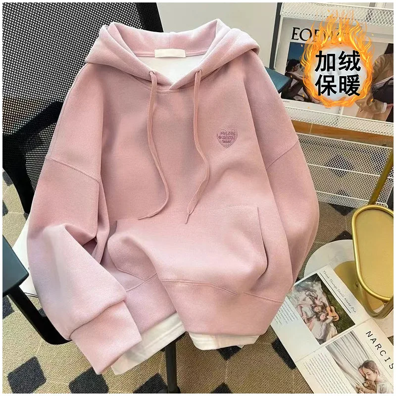 Fleece-Lined Thickened Hot-Selling Women's Layered Look Hoodie: Fashionable Loose Slouchy Style Top/Jacket, Trendy Bestseller fo