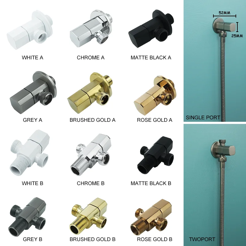 Triangular Valve Brass Three-Way Water Injection Valve Wall-Mounted One-In-Two-Out Toilet Brushed Golden Water Stop Valve