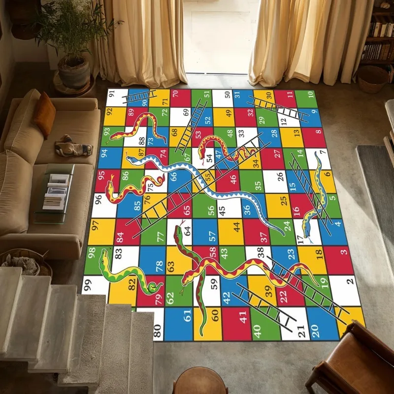 Game Snakes and Ladders Pattern Floor Rug Carpets Living Room Bedroom Bedside Bathroom Floor Mat Area Rug Kids Room Play Mat