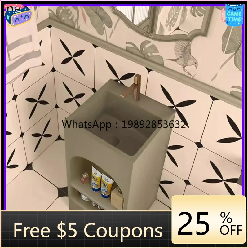 O3-25  French Style Washbasin Bathroom Storage Organizer with Grid Small Floor-standing Vintage Grn Pedestal Basin