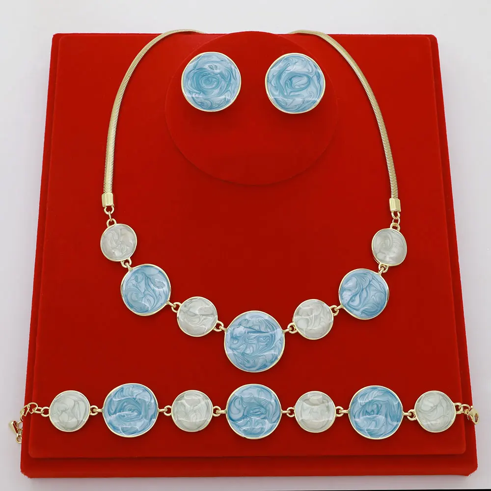 Fashion Design Two-Tone round Shape Jewelry Set for Women - Necklace Bracelet Earrings Combo Suitable for Daily Wear