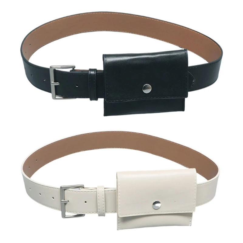 N5KF Fashionable Mini Waist Bag Adjustable Leather Belt Purse For Women 2000S Accessory Apricot