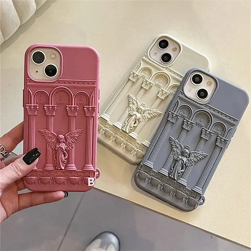 3D Classical Art Angel Statue Case For Samsung Galaxy S24 S23 Ultra S21 FE A55 A35 A25 A15 A54 A34 A24 A14 Retro Girl Back Cover