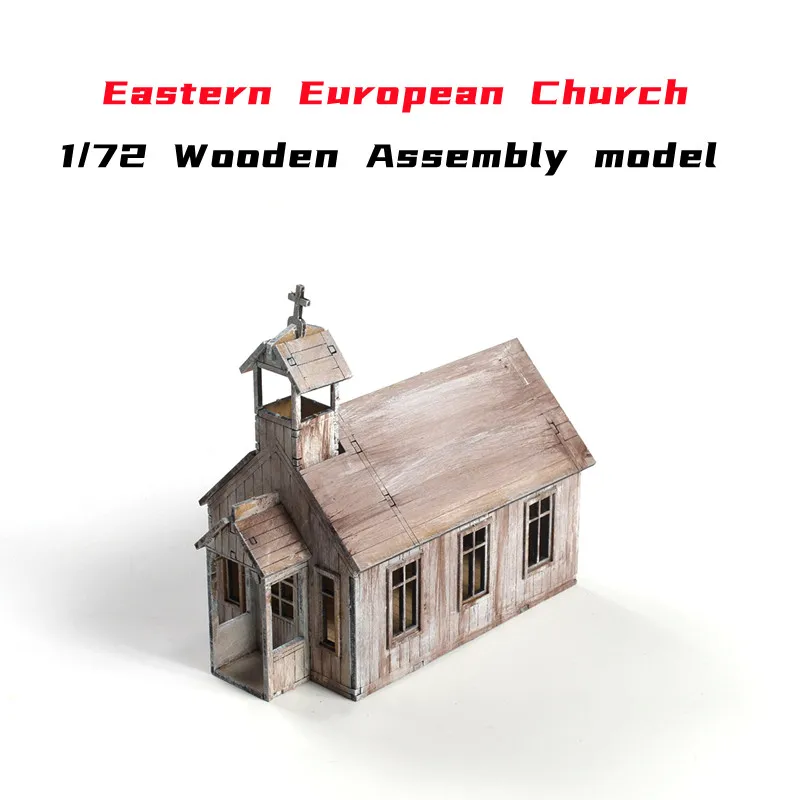 1/72 Miniature Church/Gas Station Building Assembly Model Wooden Architecture Materials Kids DIY Handmade Toy Diorama Kits