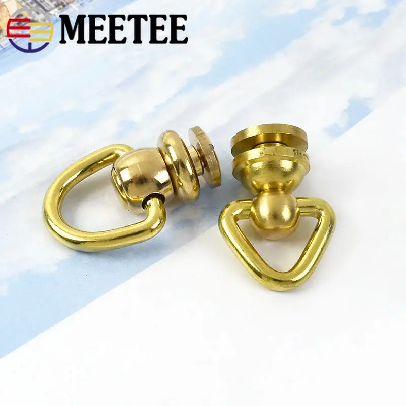 2Pcs Solid Brass Rotated D Ring Nail Swivel Screw Buckles DIY Wallet Key Chain Connector Handbags Hanger Buckle Leather Craft