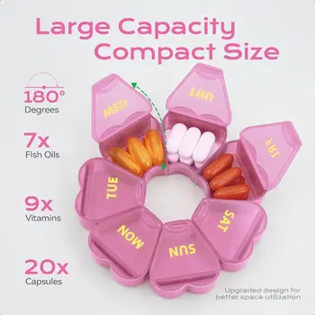 Organizér na pilulky týdenní roztomilý organizér na léky 7 dní velký denní box na pilulky na cesty pouzdro na dávkovač pilulek 1krát denně pro M 6 nejlepší prodej roztomilá krabička na léky - №4