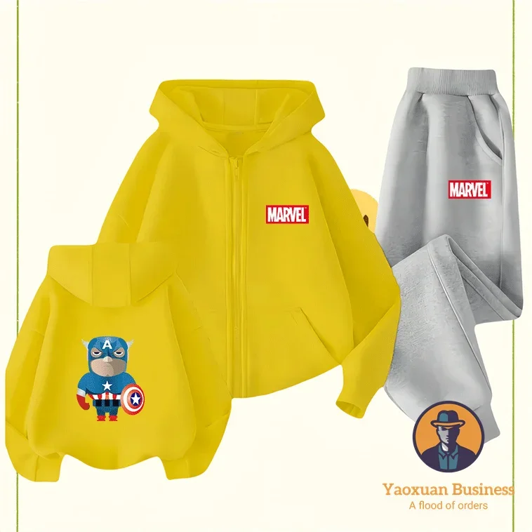 مجموعة هوديي بسحاب من سلسلة Marvel العصرية للأولاد والبنات الصغار مطبوع عليها رسوم كرتونية لطيفة مقاومة للرياح دافئة لخريف وشتاء جديد #1