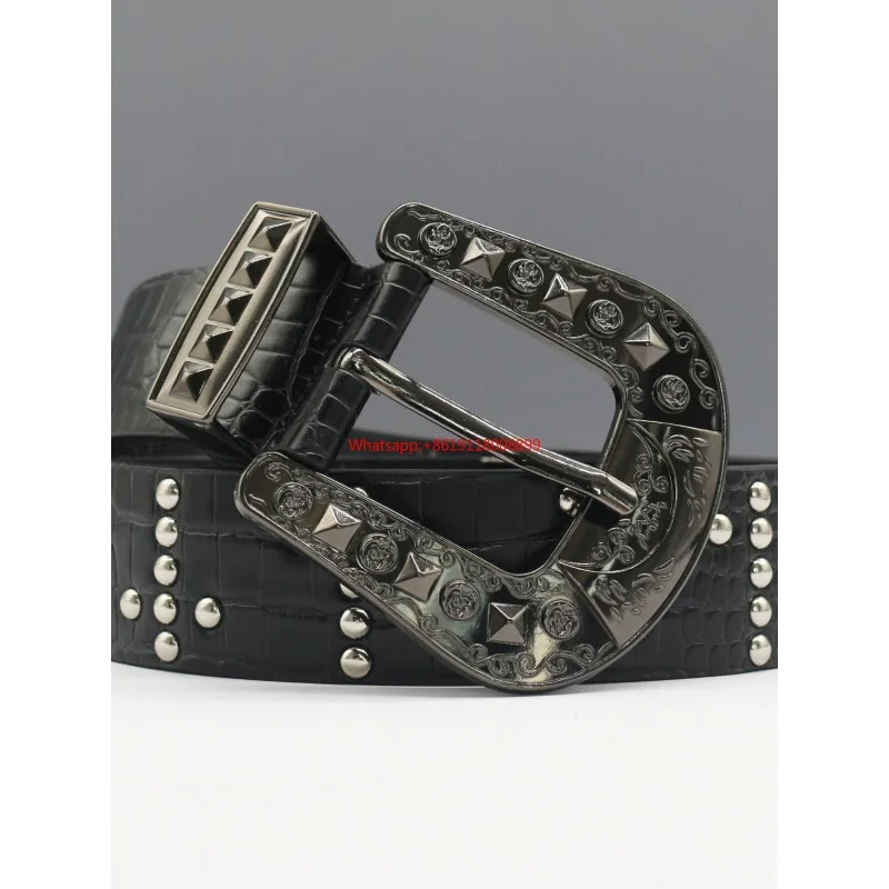 European and American Adjustable Y2K Punk Style Rivet Belt Pin Buckle Belt Western Denim Rock Street Style Belt