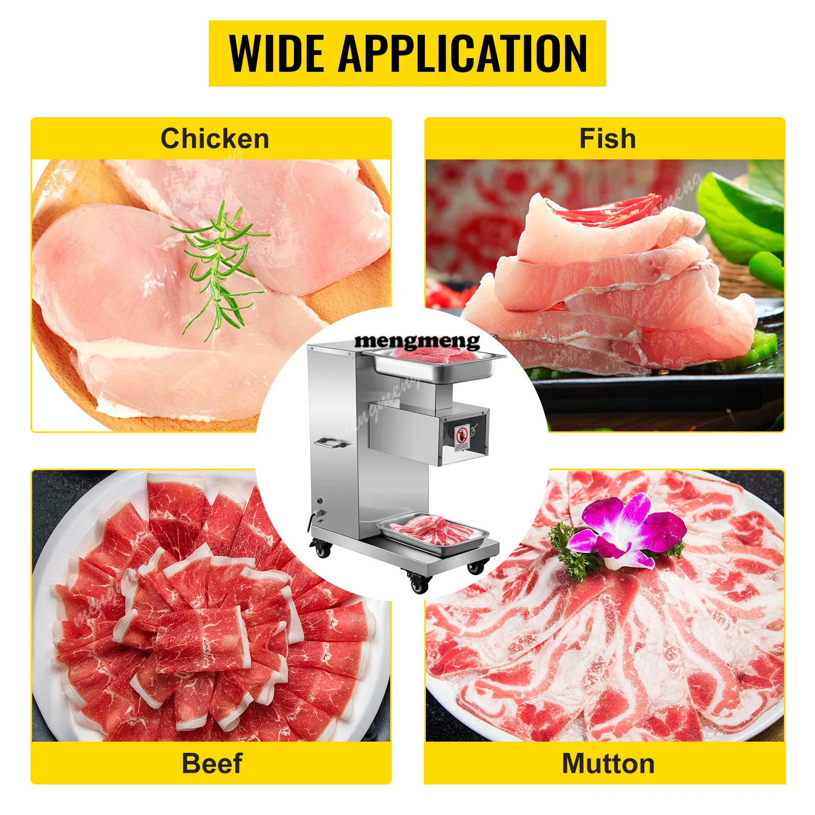 110V Commercial Meat Cutter Machine 1100LB/H Electric Meat Cutting Machine 750W  Restaurant Slicer Stainless Steel