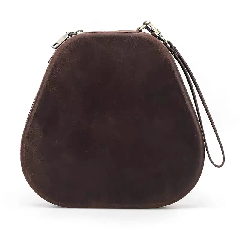 에어팟 맥스 보호 커버용, 천연 크레이지 호스 가죽 휴대용 지퍼 수납 헤드폰 가방