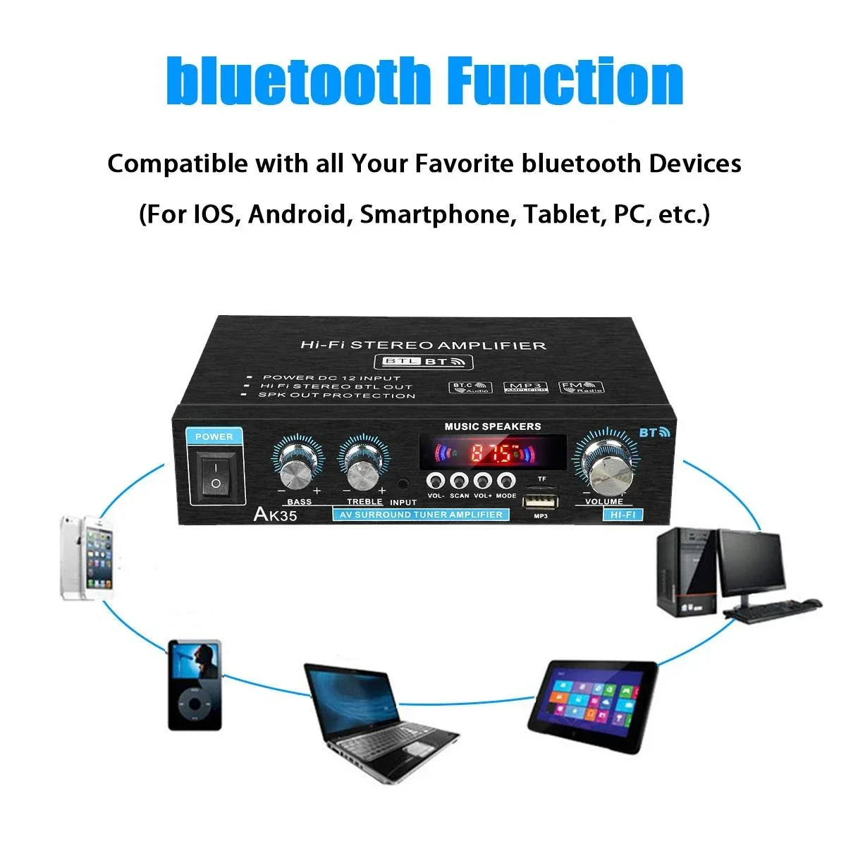 Hifi Digitális Erősítő AK35 Bluetooth Erősítő MP3 Meder 2.0 Döng Erősítő ampulla Alatámaszt 110V-240V számára haza autó Minden 400W*2