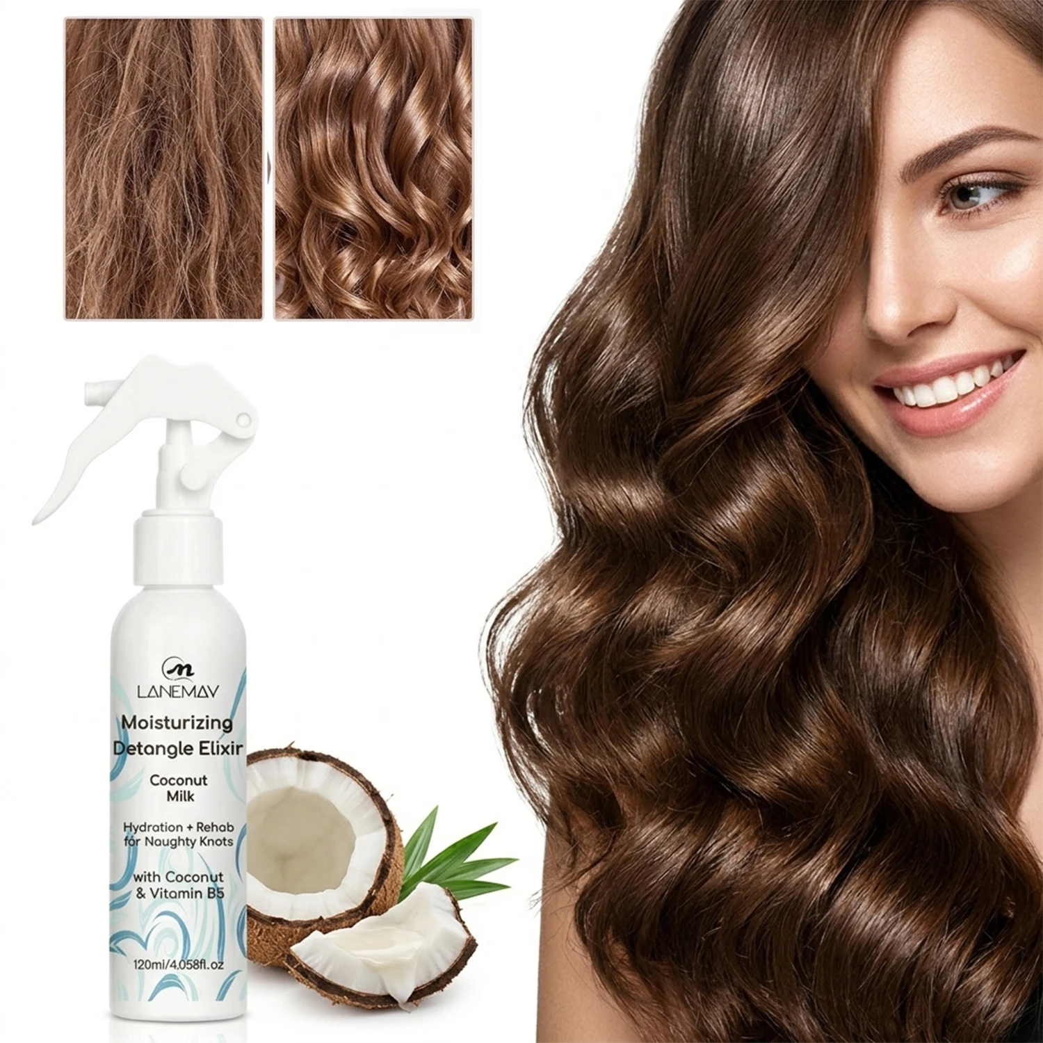 Hair Moisturizing Detangle Elixir Coconut Oil Conditioner Keep Your Hair Moisturized on Daily Basis and Prevents Drying 120ml