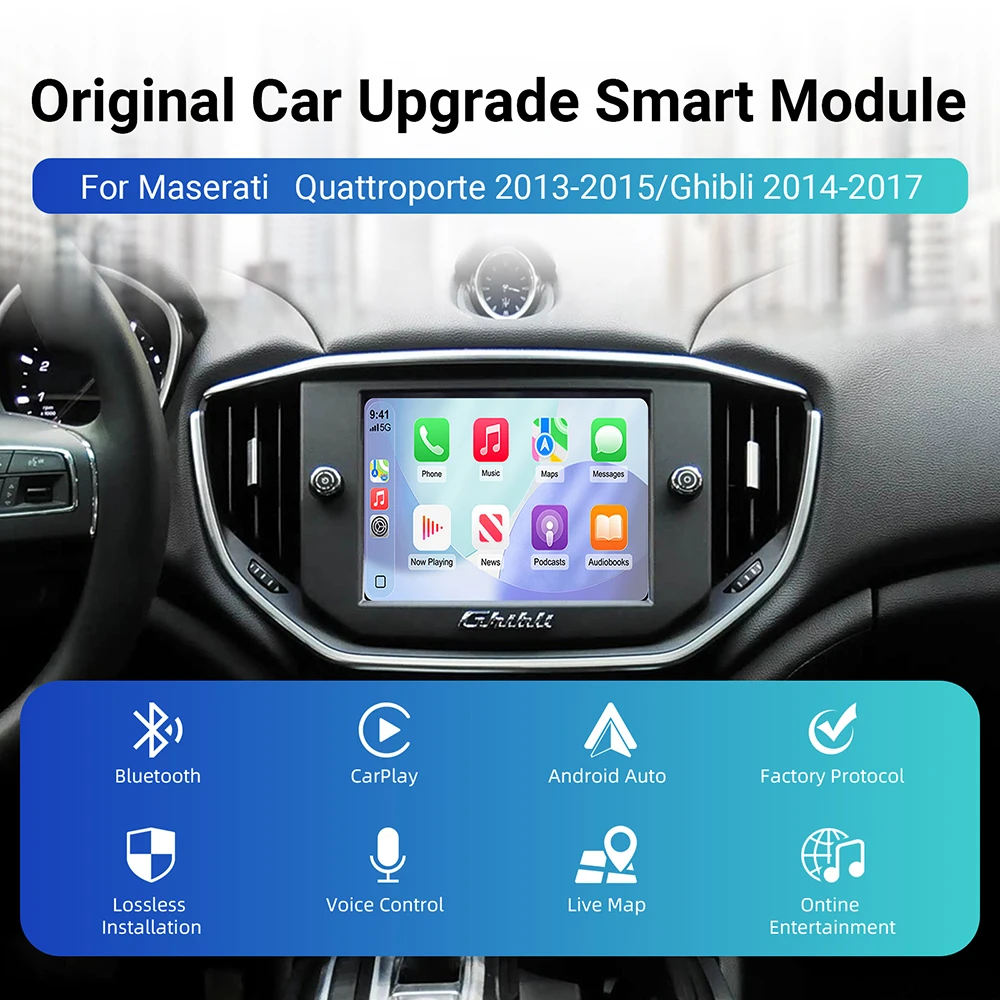 Wireless CarPlay Android Auto Retrofit Kit Decoder Box For Maserati Quattroporte Ghibli 2014-2017 with 8.4 Inch Screen