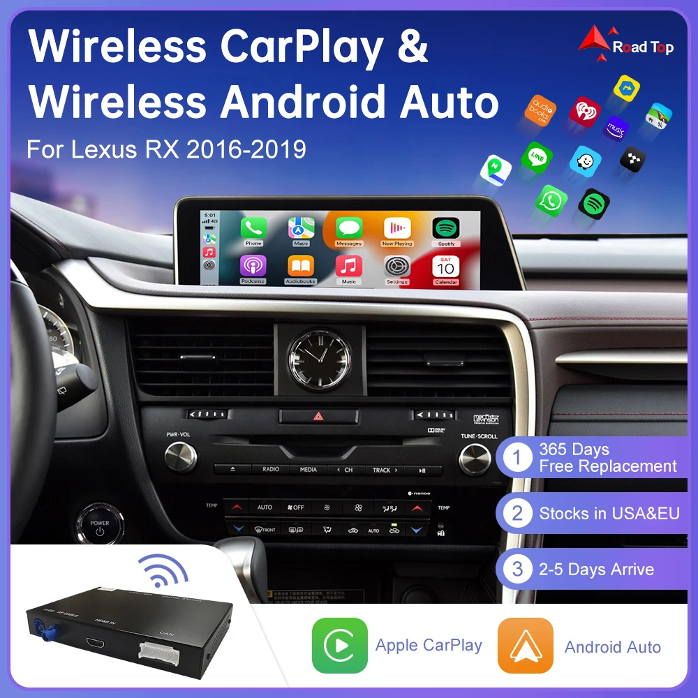 Road Top Wireless CarPlay for Lexus RX 2016-2019, with Android Auto Mirror Link AirPlay Car Player GPS Rear Camera Functions