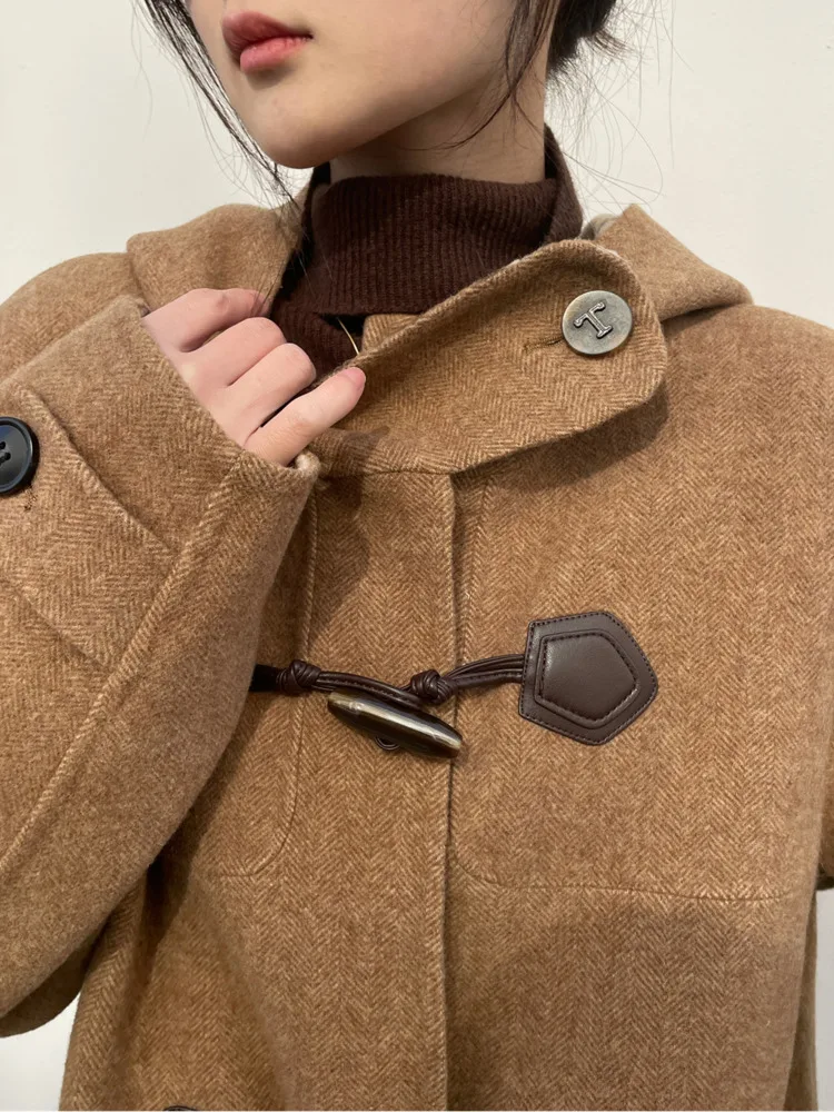 ZMEENNA Stylish Women's Wool Blend Hooded Toggle Duffle Coat Loose Fit Warm Winter Outerwear For Casual Everyday ZM3521